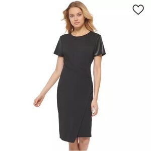 Mixed Media Faux Wrap Dress - Black S